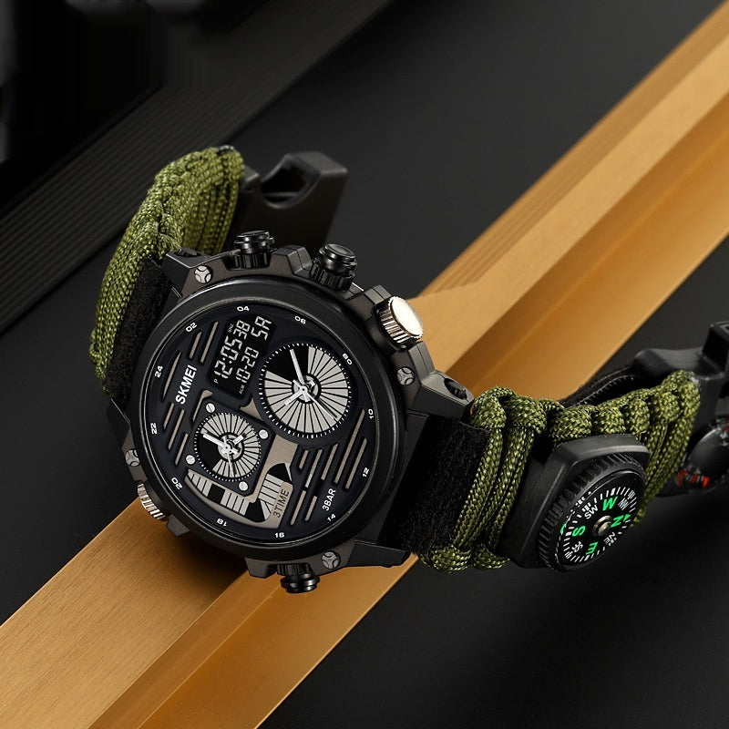 Mens Outdoor Exploration Multi-Function Waterproof Silicone Paracord Watch