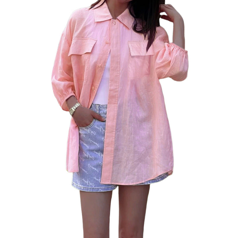 Fashion Personality Solid Color Long Sleeve Loose Cotton-linen Shirt