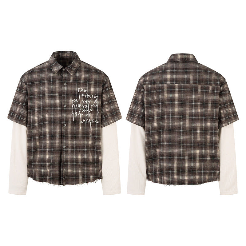 Mens Autumn Long-Sleeve American-Style Retro High-Street Tie-Dye Plaid Shirt