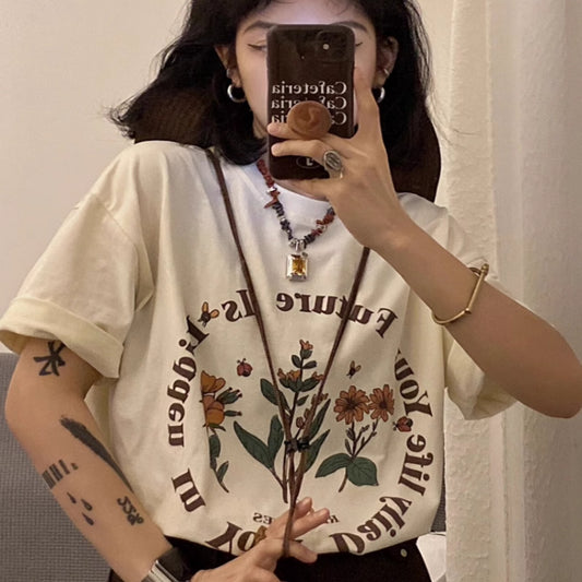 Plus Size Vintage T-shirt med Halværmer til Kvinder