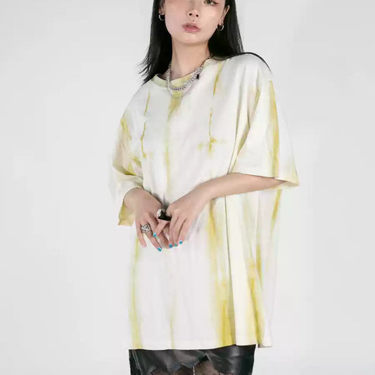 Handmade Tie-dyed T-shirt Round Neck Loose Straight Blooming Short Sleeve
