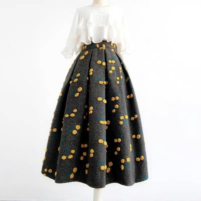 Classic Style Woolen Flab Hiding High Waist Skirt