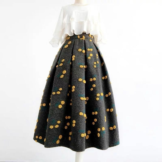 Classic Style Woolen Flab Hiding High Waist Skirt