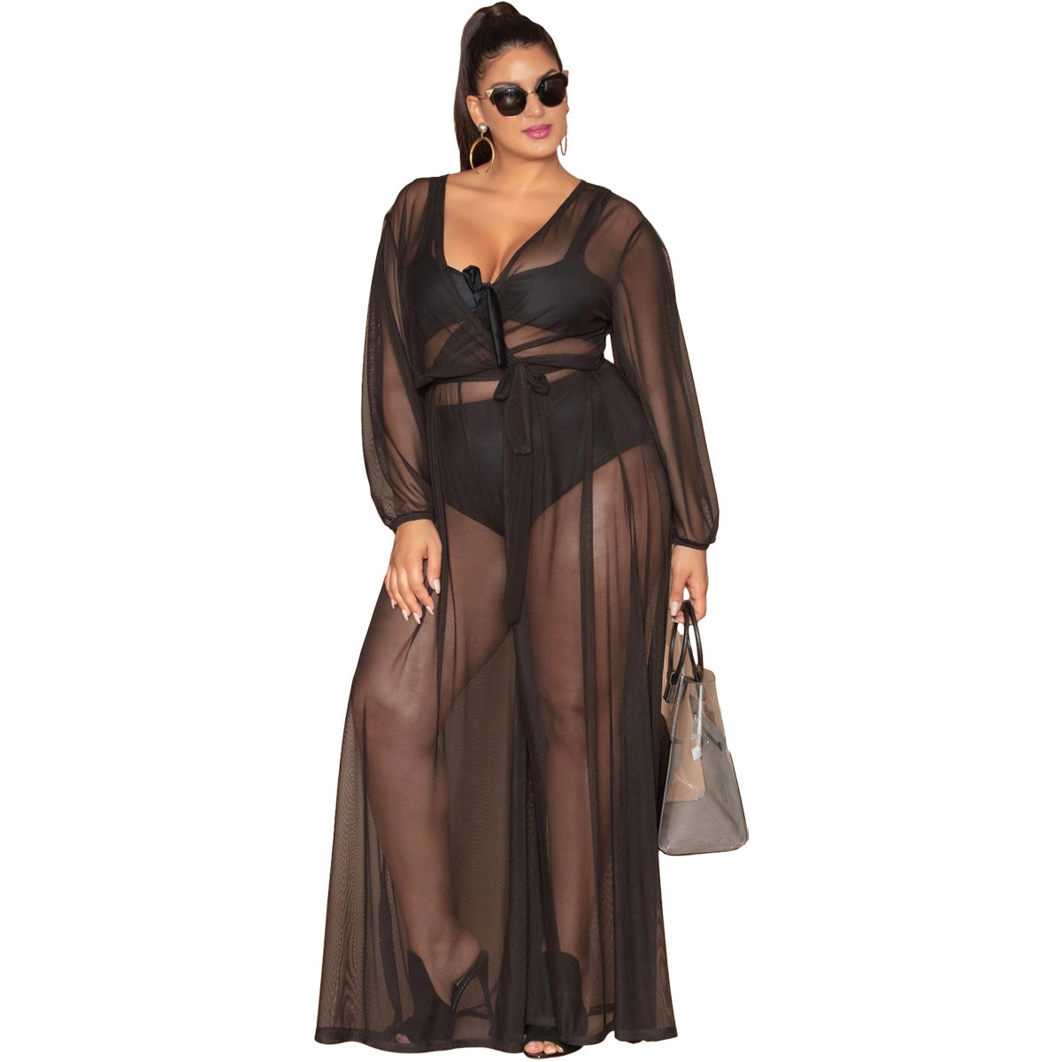 Sexy See-through Mesh Plus Size Women's Jumpsuit Without Inner Wear