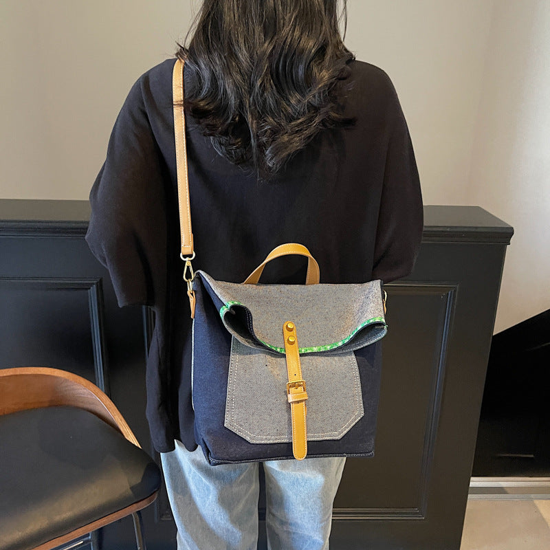 Denim messenger taske moderigtig kunstnerisk ungdom håndtaske skulder med stor kapacitet