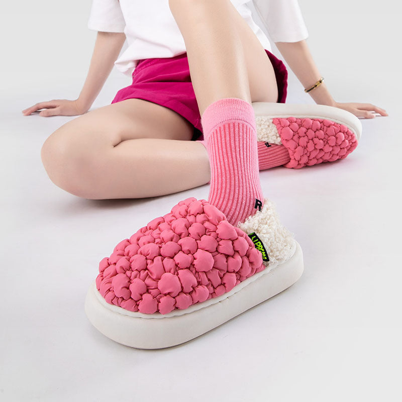 Autumn And Winter New Candy Color Puff Face Static Elegant Couple Home Can Be Worn Outside Warm Cotton Slippers