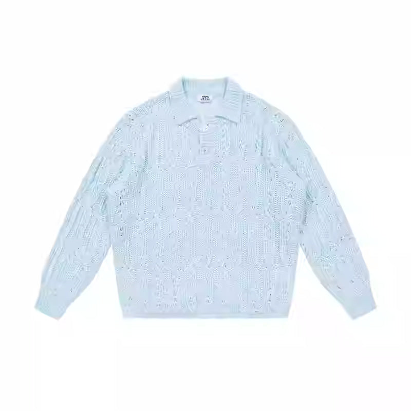 American Retro Hollow Wool Lapel Sweater