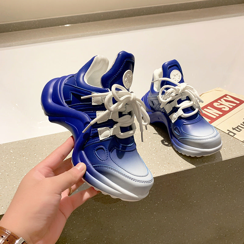Height-enhancing Sponge Cake Thick-soled Breathable Color-blocking Bow Sports Shoes