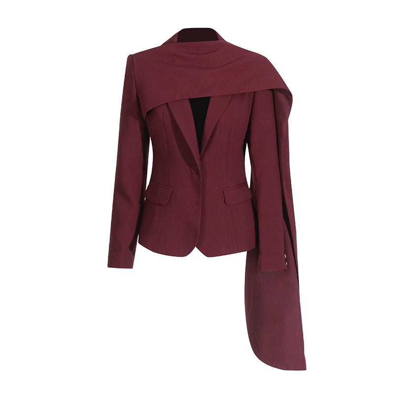 Retro Style Deep V Waist Slimming Patchwork Shawl Suit Jacket