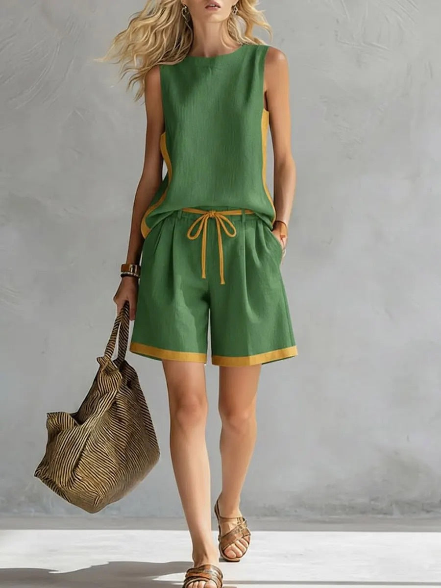 Solid-color Loose Casual Vest And Shorts Set