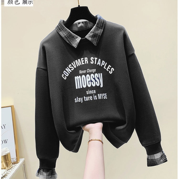 Fake Two-piece Long-sleeved Sweater Fashion Casual Temperament Youthful-looking Student Loose Slimming