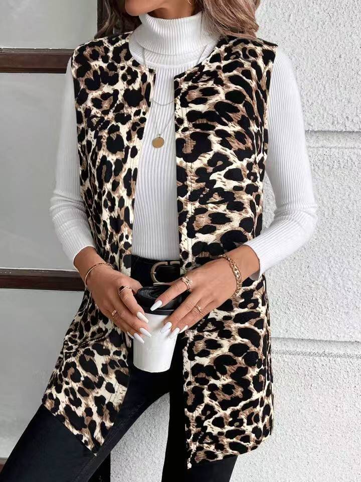 Womens Stylish Casual Leopard-print Jacket