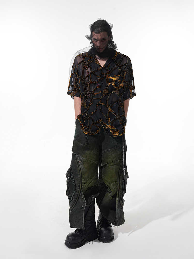 Lightweight Translucent Snake Pattern Short-sleeved Shirt For Men