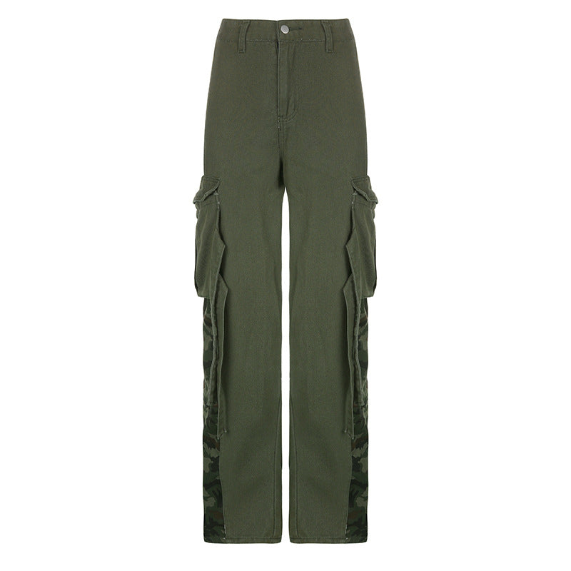 Street Trendsetters Splicing Camouflage Contrast Low Waist