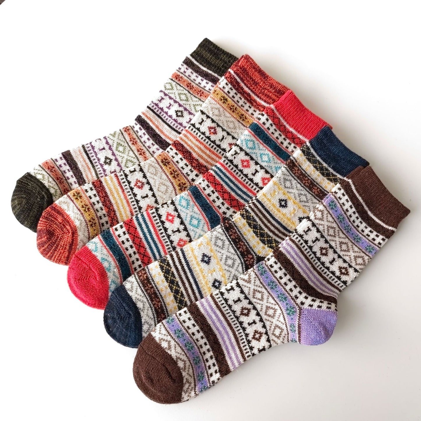 Winter Rhombus Wool Socks Thick Line Medium Tube