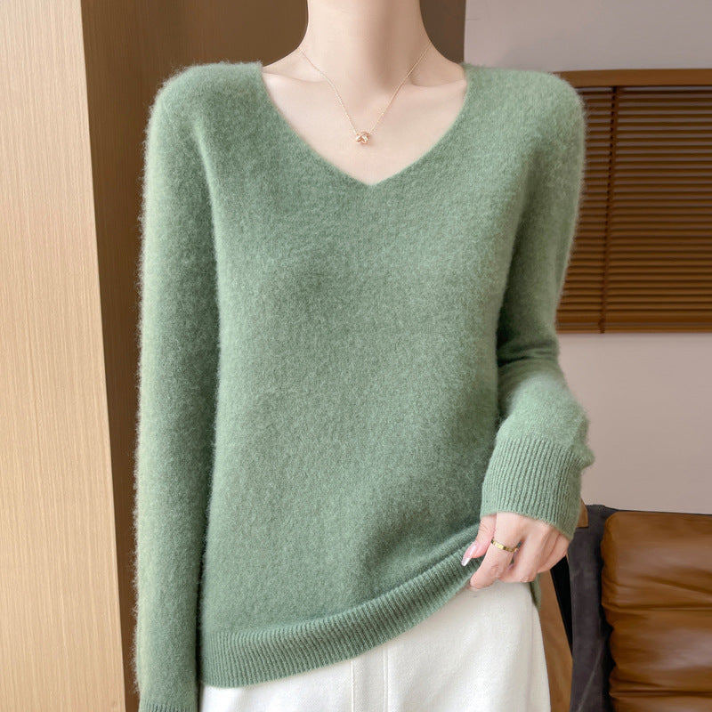 Women's Woolen Sweater V-neck Loose Wool Base Shirt