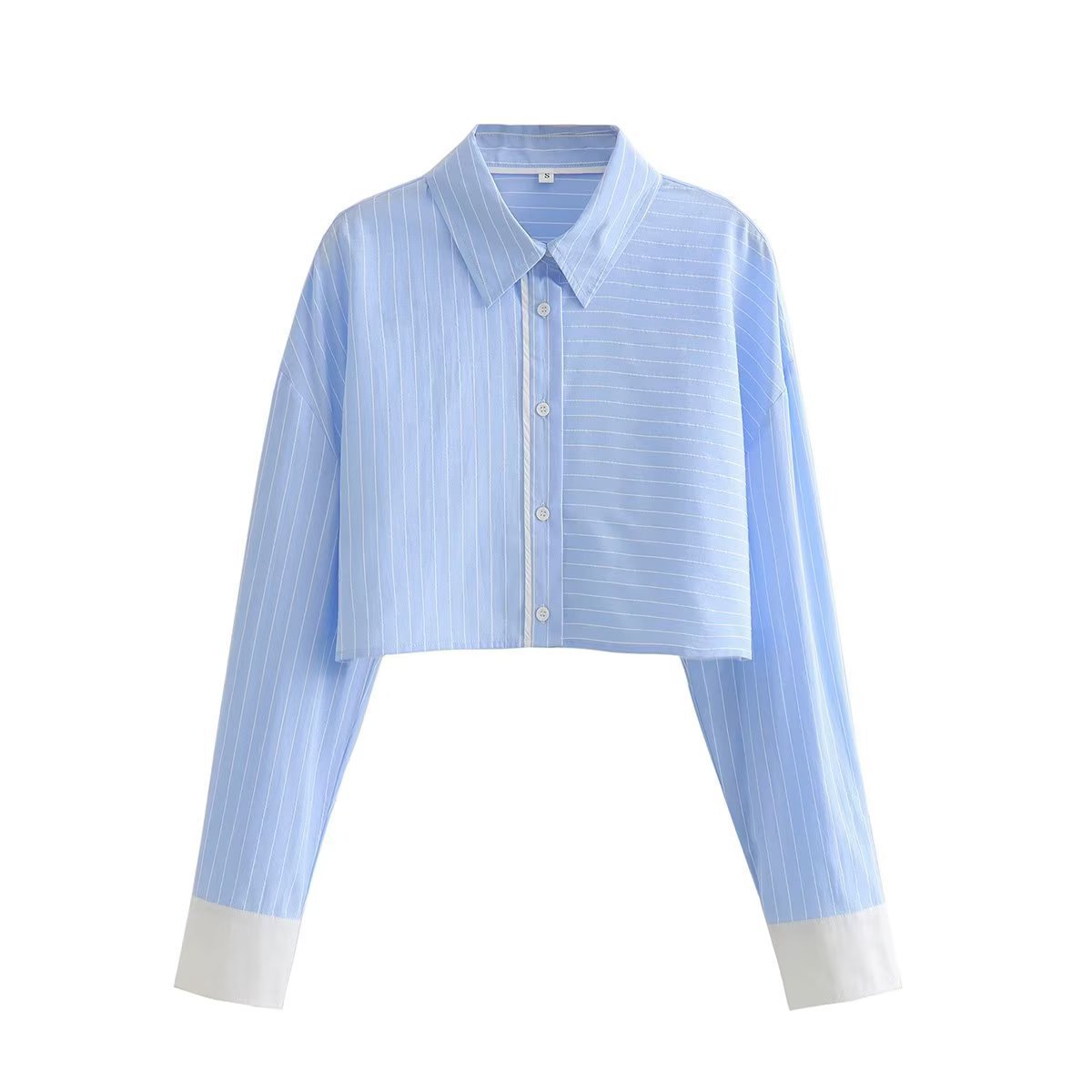 Long Sleeve Contrast Color Striped Shirt Shorts