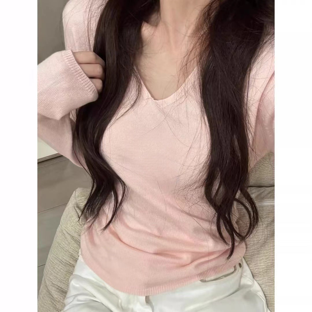 Autumn New Versatile Solid Color Slim Bottoming Shirt Sweater