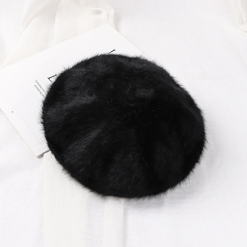 Solid Soft Girl Plush Knitted Artist Hat