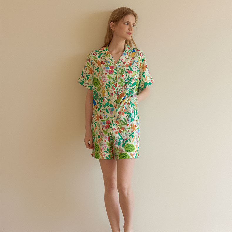 Bamboo-cotton Yarn Printed Pajama Set Loungewear