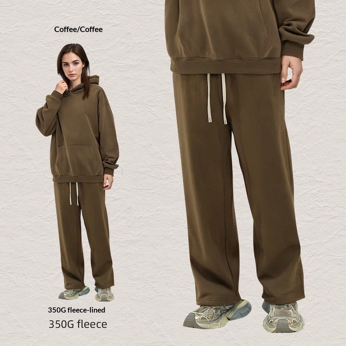 Men's Hooded Sweatshirt Fleece-lined Loose Sweatshirt Set