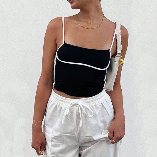 Women's Fashion Trendy Sexy Camisole Springsummer Color-block Design Versatile Sleeveless Top