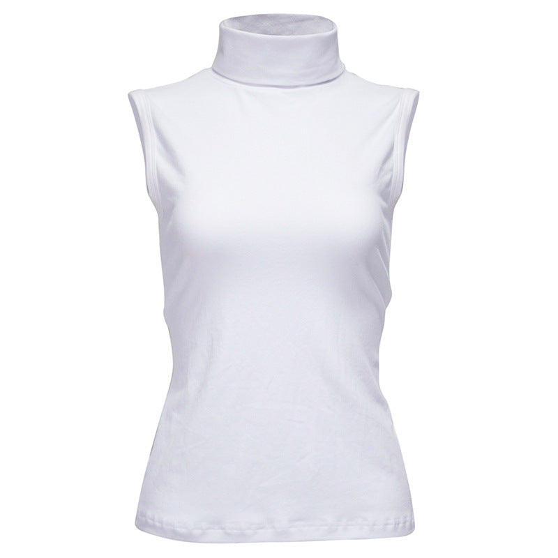 Women's Turtleneck Sleeveless Stretch Cotton T-shirt Vest