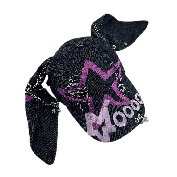 Special-interest Design Y2g American Graffiti Punk Denim med Hul Kanin
