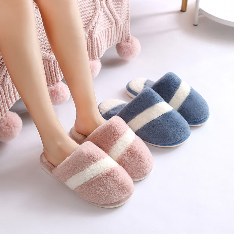 Winter Cotton Slippers Women Thicken Warm Rabbit Fur Indoor