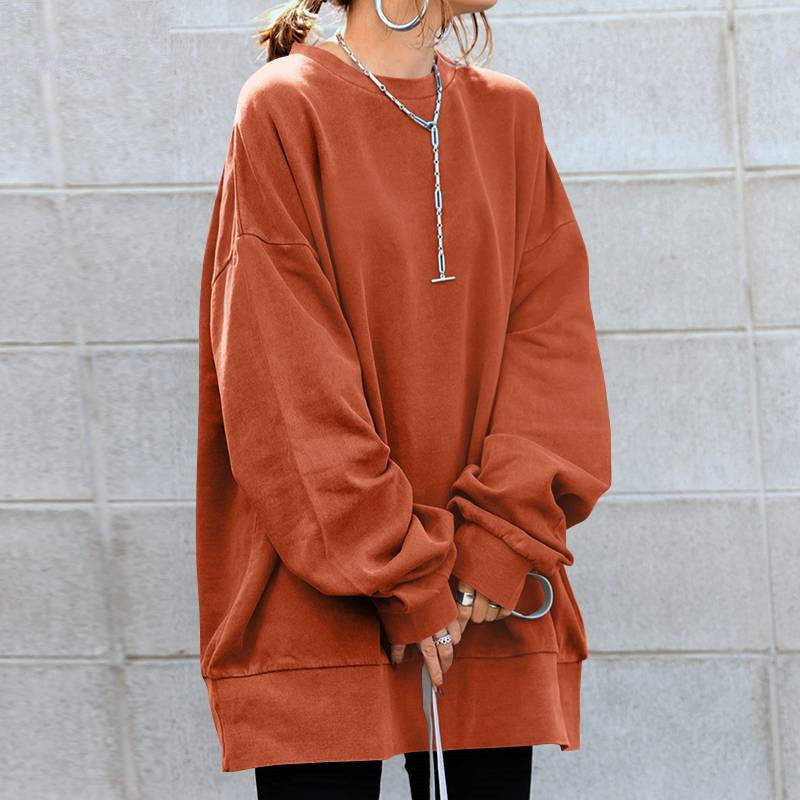 Dame Sweater Løs Rund Hals