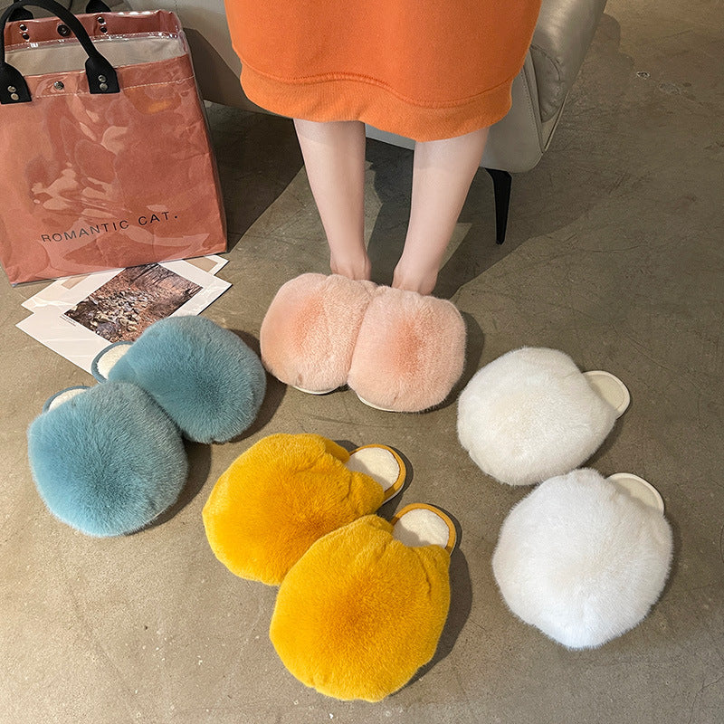 Women's Plush Fluffy Fur Ball Warm Slippers