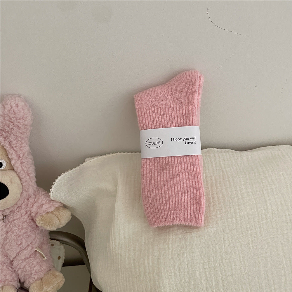 Solid-color Wool Socks Extra-thick And Warm Mid-calf Socks
