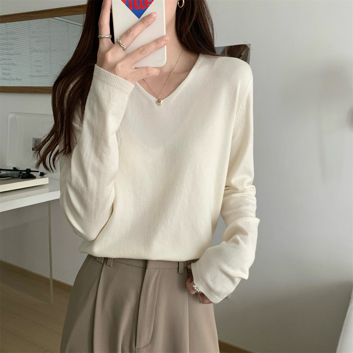 Loose Vneck Soft Cozy Sweater For Layering