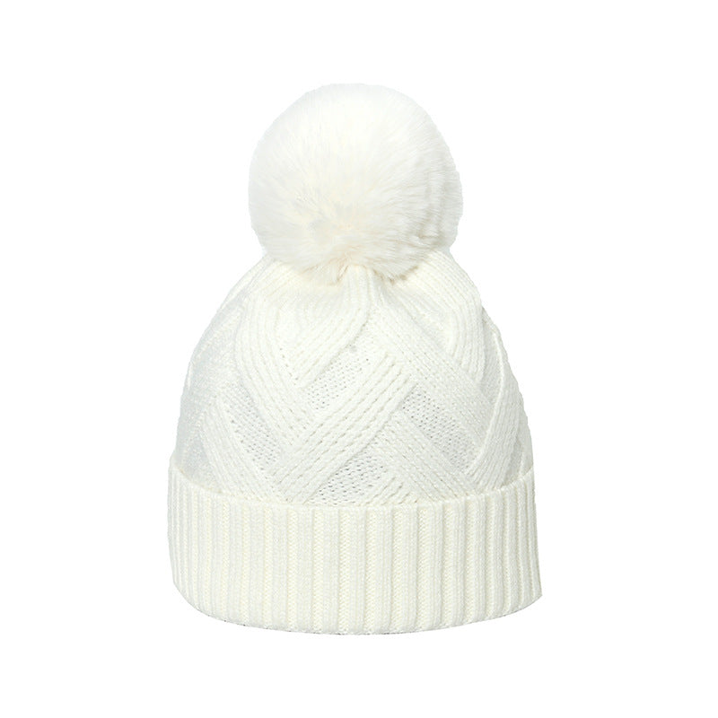 Trend Cross-border Fur Ball Woolen Cap Braiding Thread Plaid Knitted Hat
