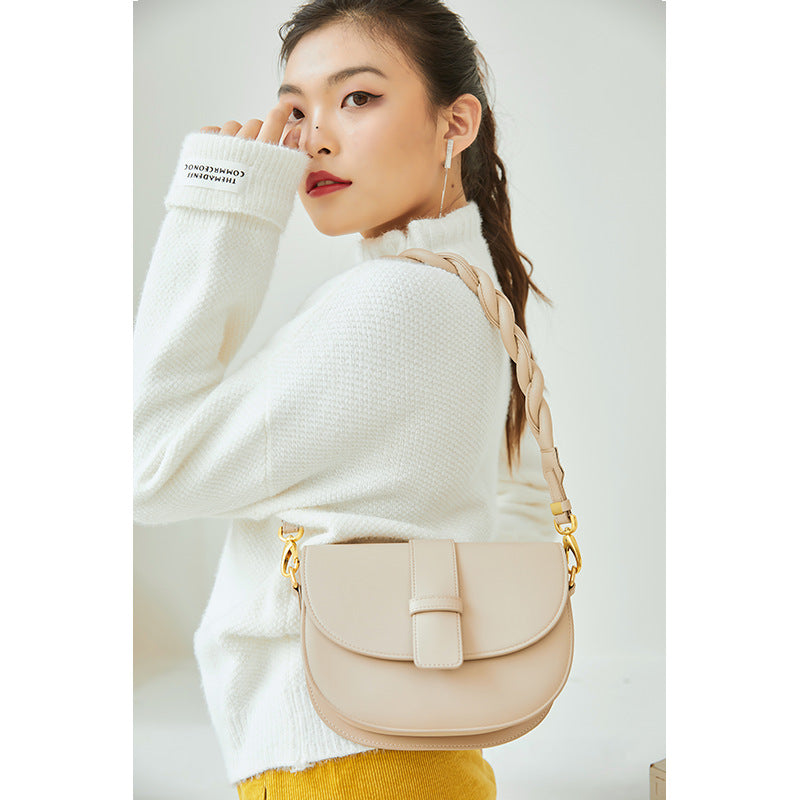 Women's Leather Round Casual Shoulder Crossbody Bag