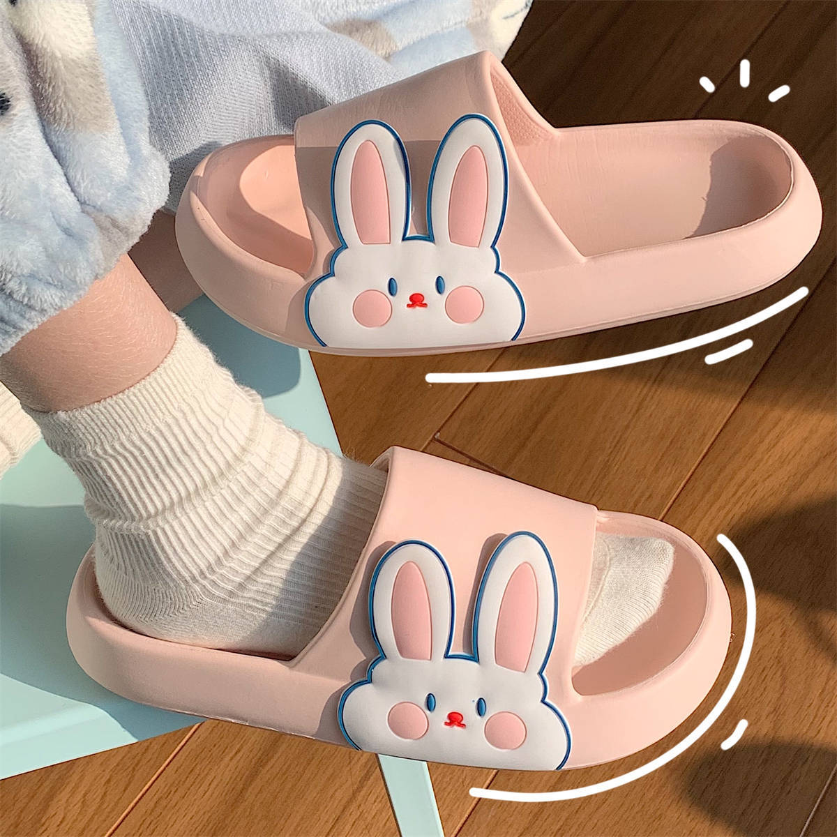 Female Cute Rabbit Girl Heart Ins Wind Soft Bottom Home Sandals