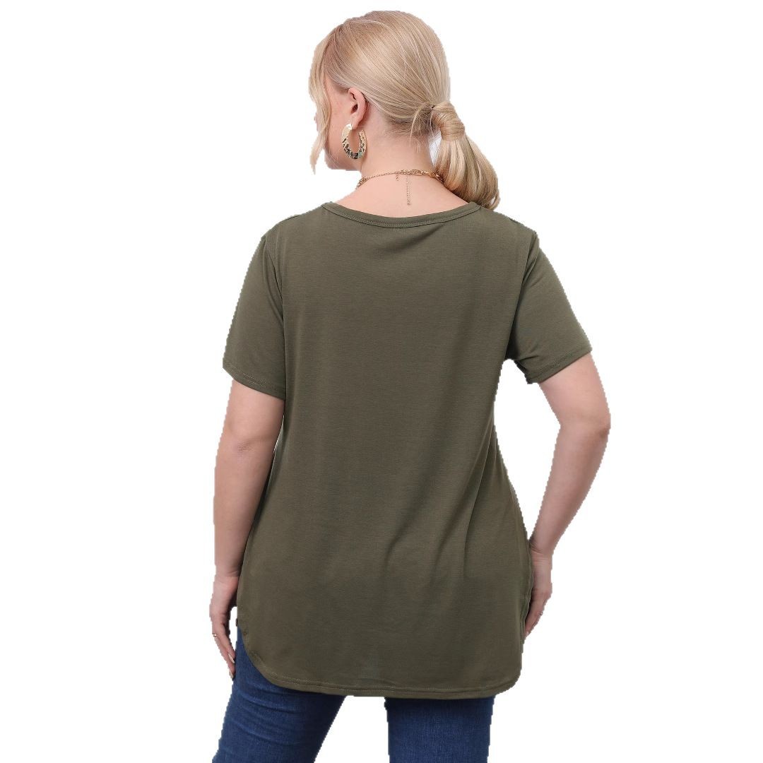 Casual Simple Top Round Neck Split Short-sleeved T-shirt