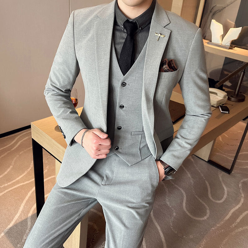 Plus Size Men's Clothing Solid Color Suit Suit Men's Three-piece Suit