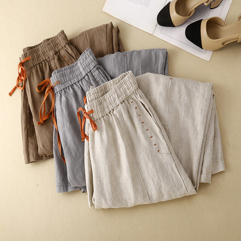 Elastic Waist Versatile Loose Artistic Cotton Linen Wide Leg Pants