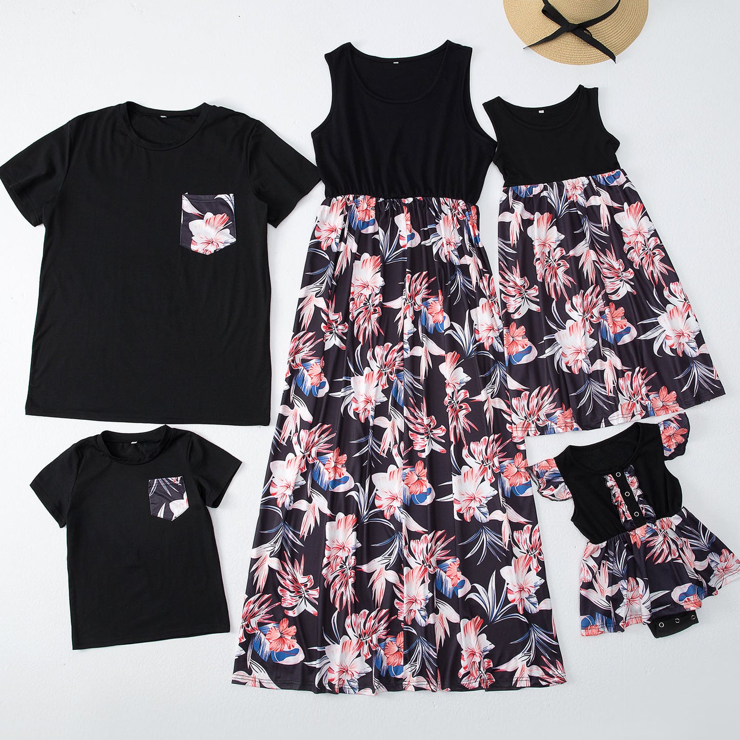 Fashion talje syninger print lang kjole forældre-barn outfit familie