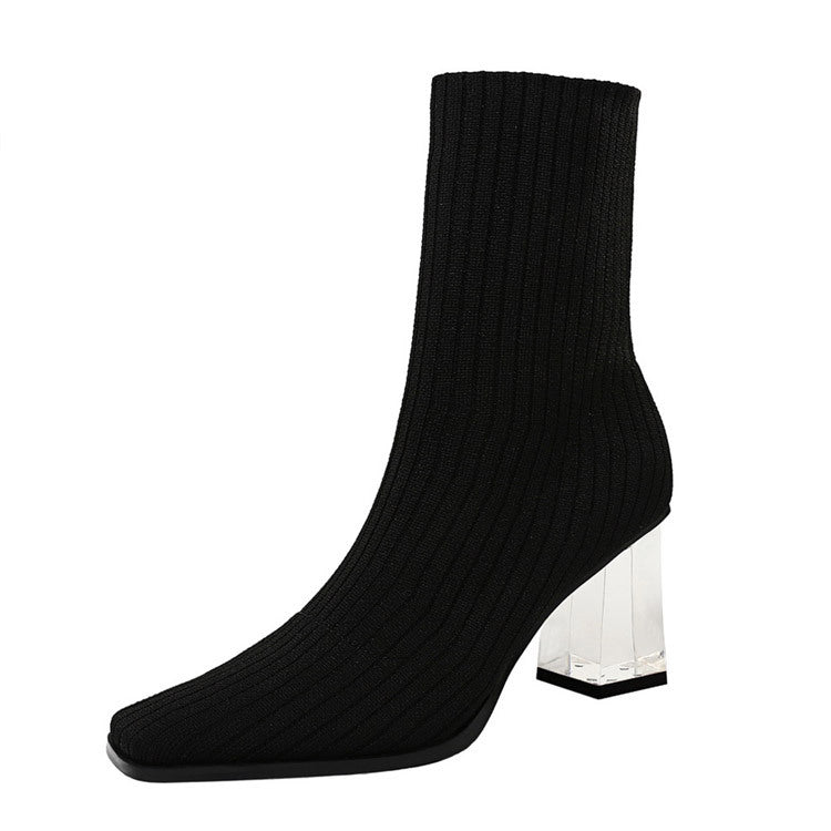 Transparent Heel With Crystal Heel Wool Booties