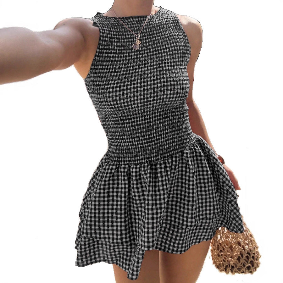 Womens Stylish, Versatile Sleeveless Plaid Dress