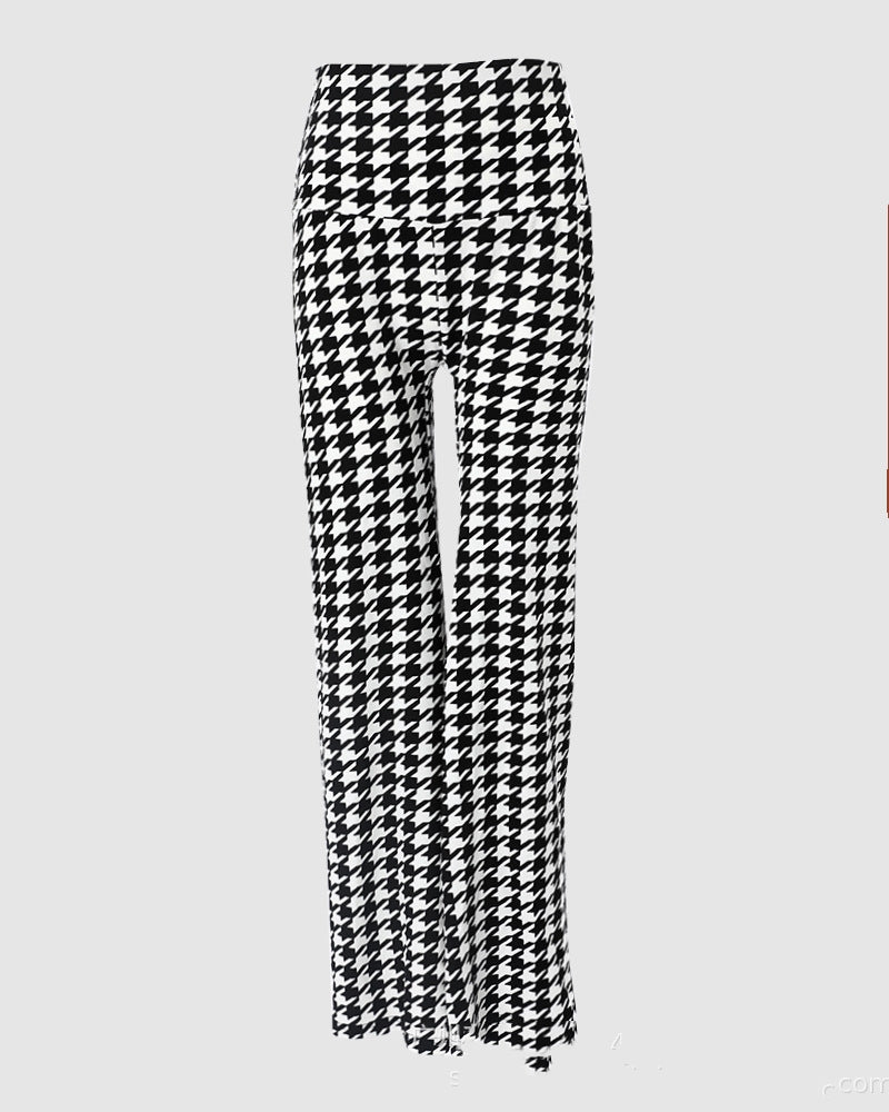 New European And American Thousand Bird Checker High Waist Pants