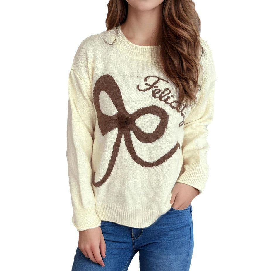 Autumn New Contrast Color Women's Sweater Round Neck