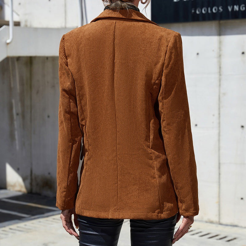 Corduroy Double-breasted Large Lapel Casual Small Suit