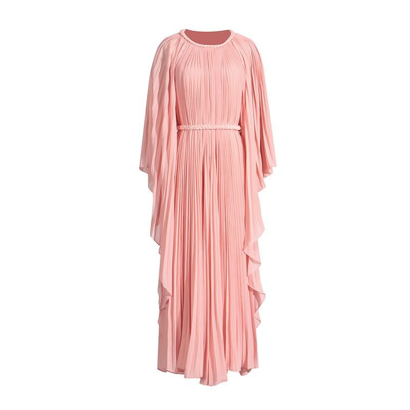 New High-end Pleated, Tie-waist, Oversized Maxi Dress For Women