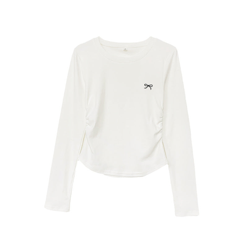 Regular Skuldre Rund Hals Plisseret Broderi Langærmet Basisbluse