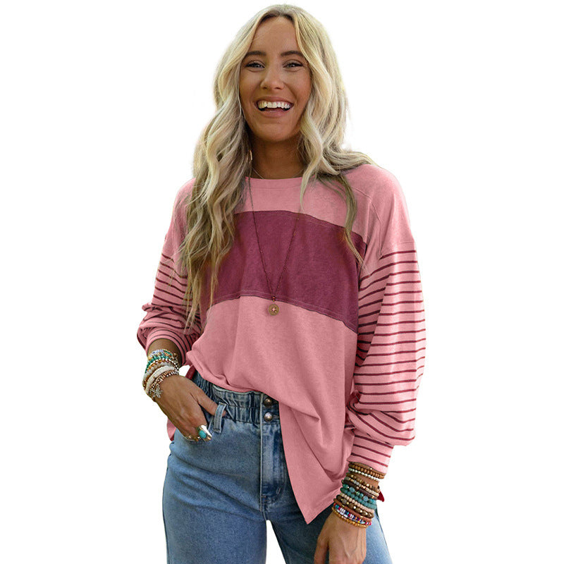 Women's Hoodie Casual Striped Color Matching Long-sleeved Top
