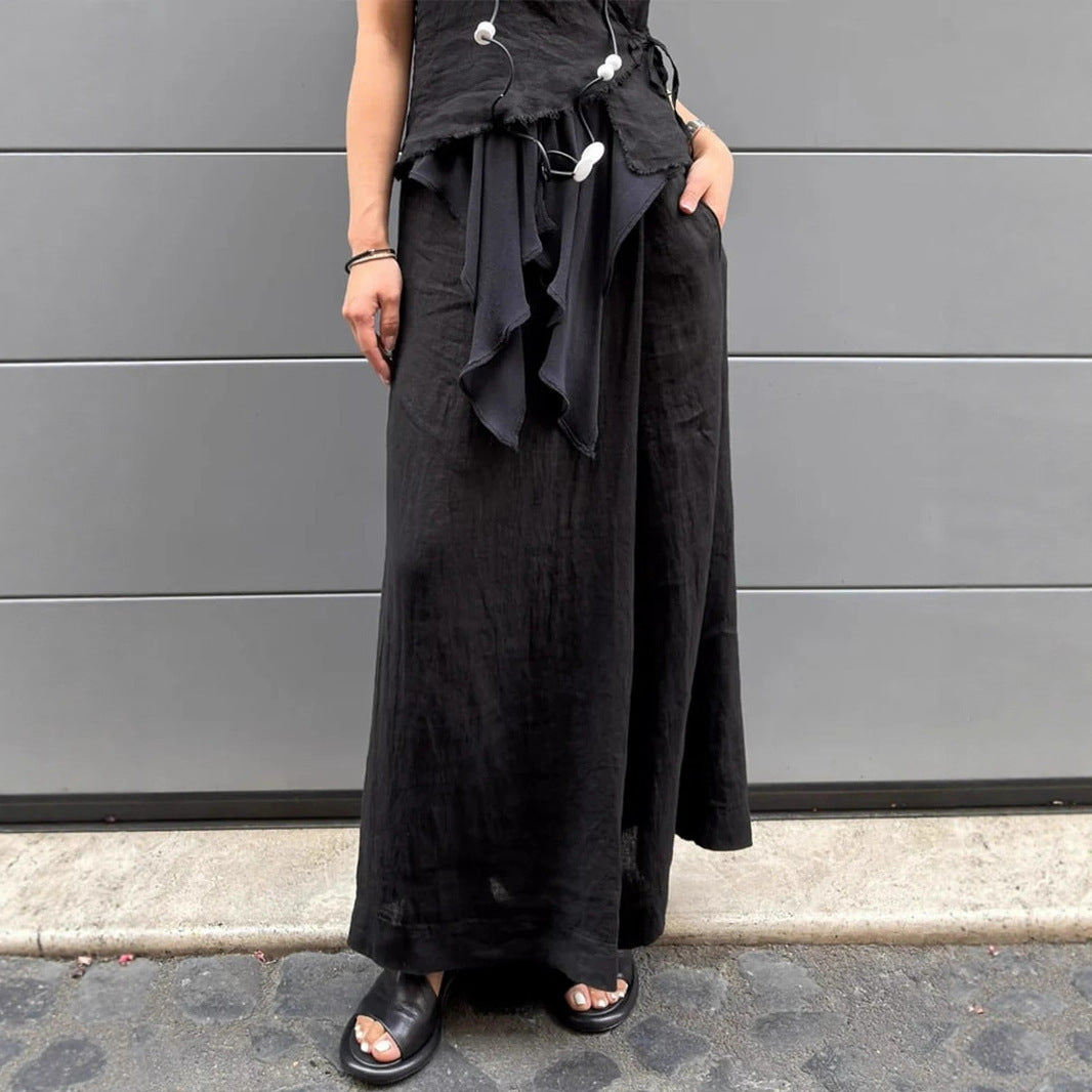 Cotton And Linen Loose Button Wide-leg Pants