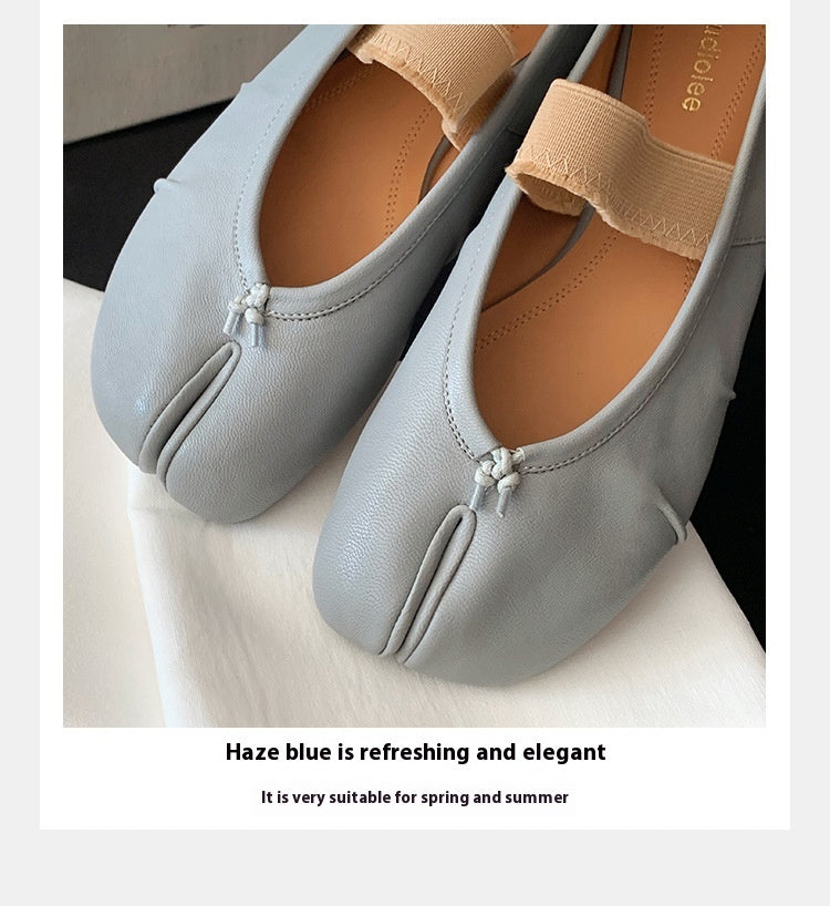 New Fashionable Shallow Mouth Soft Bottom Sheepskin Flat Split Toe Pumps